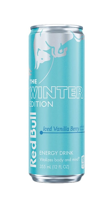 Red Bull energy drink can in blue packaging on a white background